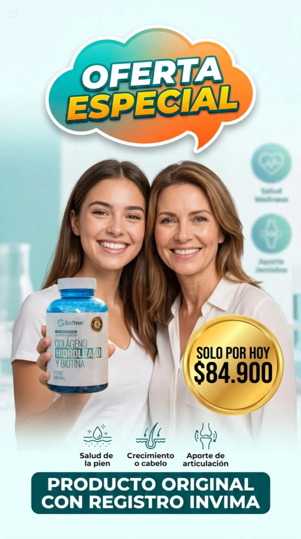 Colágeno Hidrolizado Y Biotina Cubierta De Gelatina Con Relleno Liquido $84900