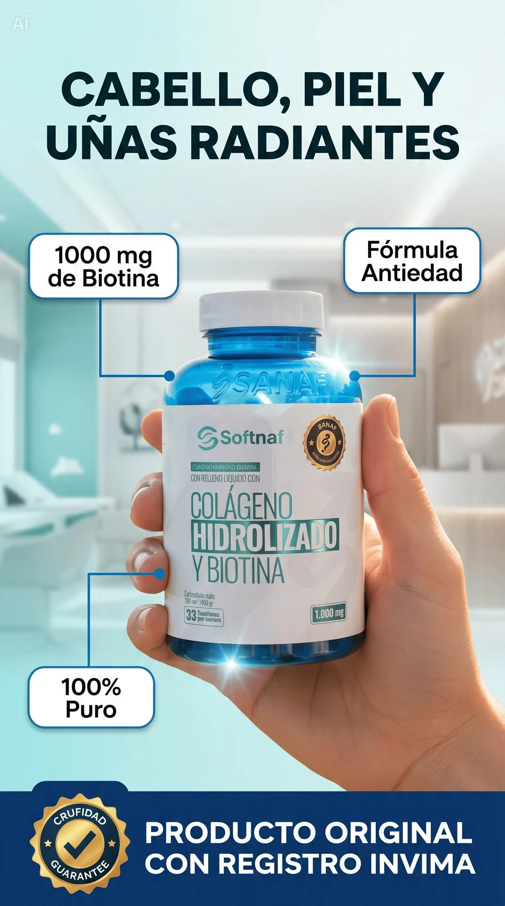 Colágeno Hidrolizado Y Biotina Cubierta De Gelatina Con Relleno Liquido $84900