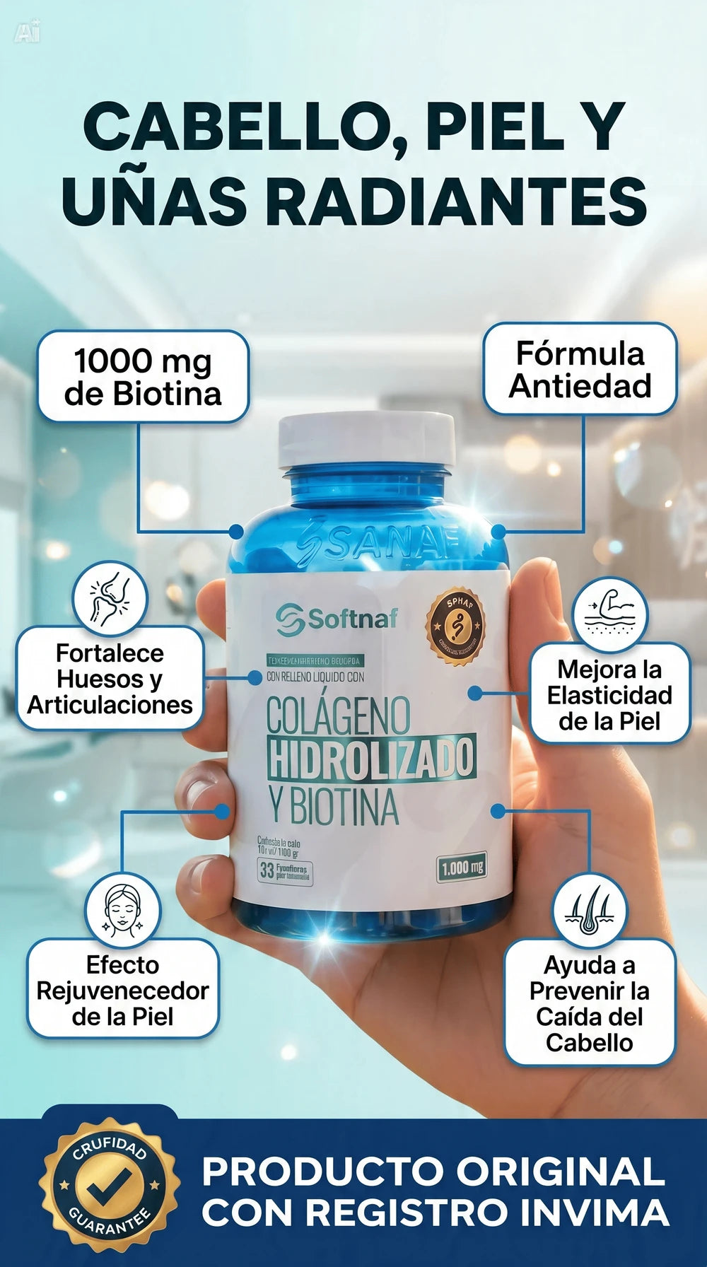 Colágeno Hidrolizado Y Biotina Cubierta De Gelatina Con Relleno Liquido $84900