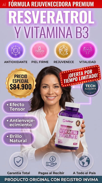 Resveratrol Y Vitamina B3 Cubierta De Gelatina Con Relleno Liquido $84.900