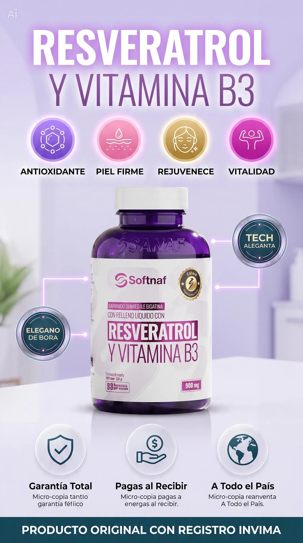 Resveratrol Y Vitamina B3 Cubierta De Gelatina Con Relleno Liquido $84.900