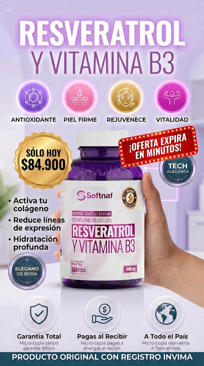 Resveratrol Y Vitamina B3 Cubierta De Gelatina Con Relleno Liquido $84.900