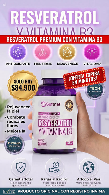 Resveratrol Y Vitamina B3 Cubierta De Gelatina Con Relleno Liquido $84.900