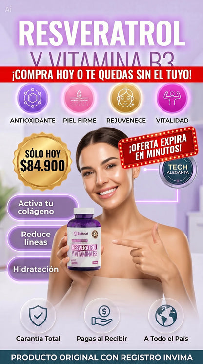 Resveratrol Y Vitamina B3 Cubierta De Gelatina Con Relleno Liquido $84.900