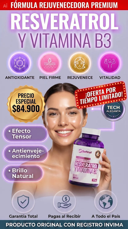 Resveratrol Y Vitamina B3 Cubierta De Gelatina Con Relleno Liquido $84.900