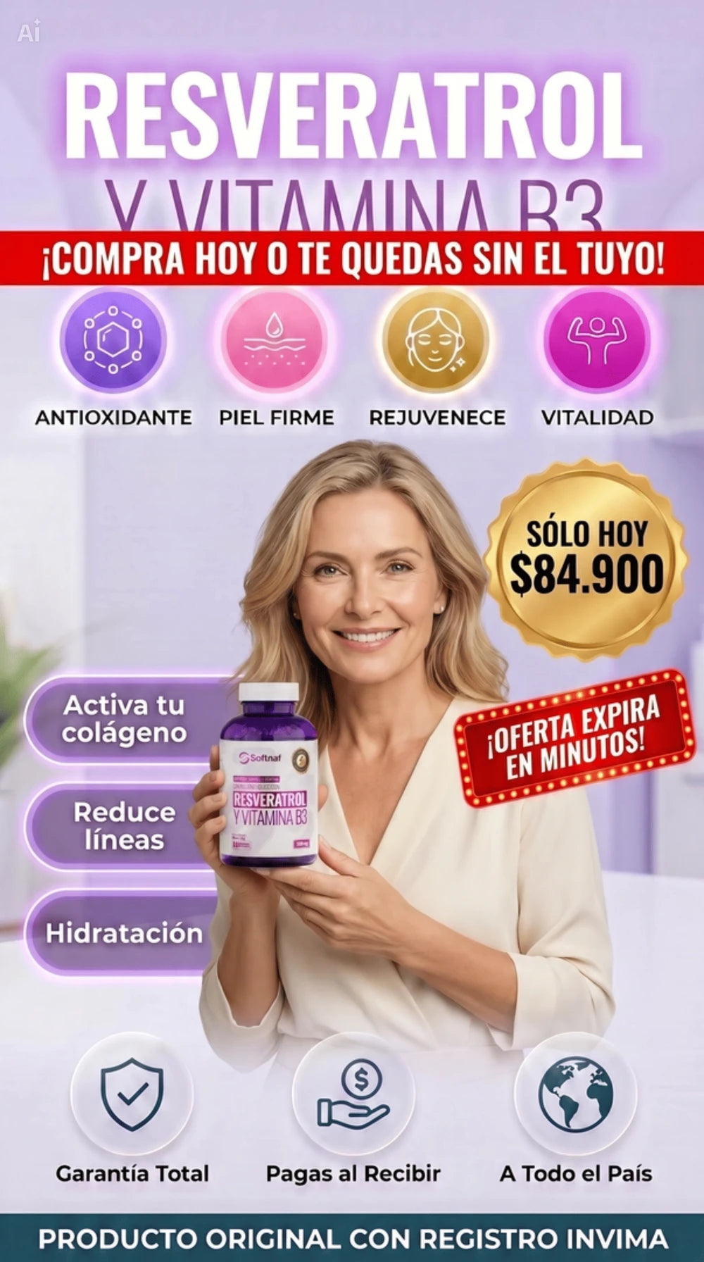 Resveratrol Y Vitamina B3 Cubierta De Gelatina Con Relleno Liquido $84.900