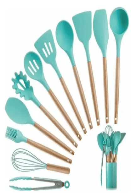 Cubiertos En Silicona, Espátula Con Mango De Madera X 12