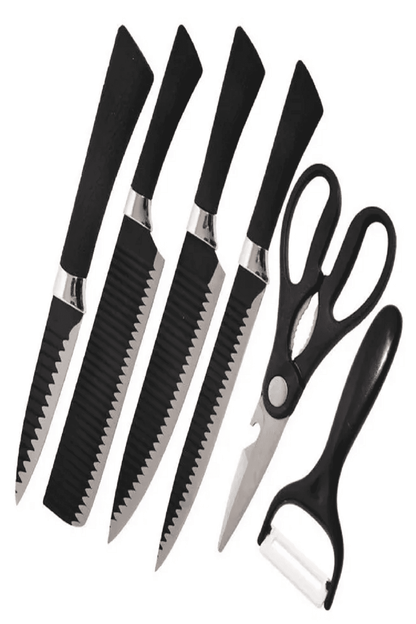 Juego Kit Set Cuchillos Todo En Uno 6 Piezas Profesionales Color Negro